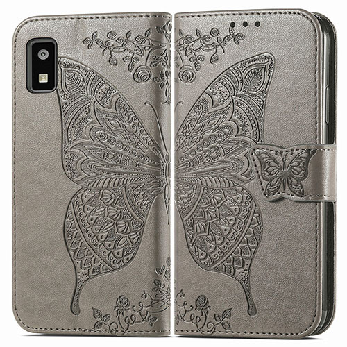 Leather Case Stands Butterfly Flip Cover Holder for Sharp Aquos wish3 Gray