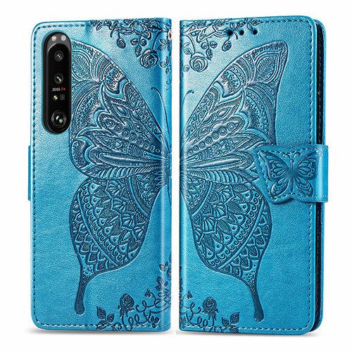 Leather Case Stands Butterfly Flip Cover Holder for Sony Xperia 1 III Blue