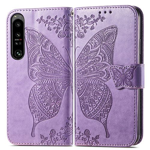 Leather Case Stands Butterfly Flip Cover Holder for Sony Xperia 1 IV Clove Purple