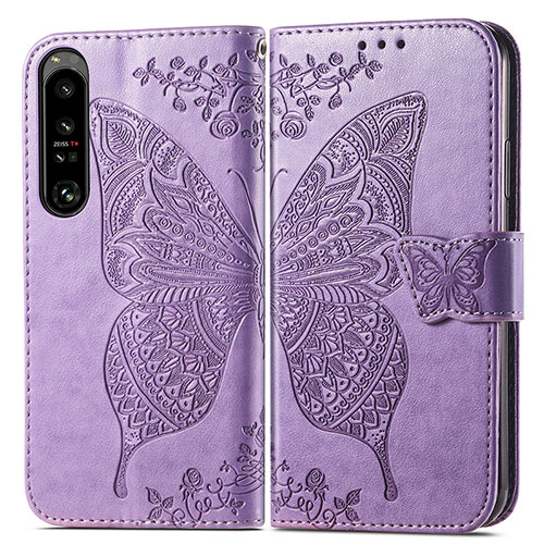 Leather Case Stands Butterfly Flip Cover Holder for Sony Xperia 1 IV SO-51C Clove Purple