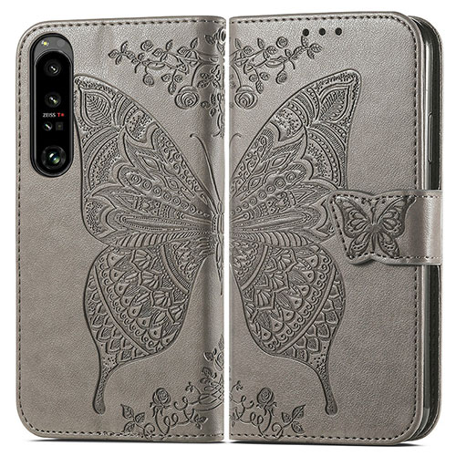 Leather Case Stands Butterfly Flip Cover Holder for Sony Xperia 1 IV SO-51C Gray