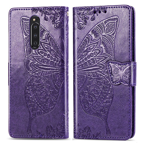 Leather Case Stands Butterfly Flip Cover Holder for Sony Xperia 1 Purple