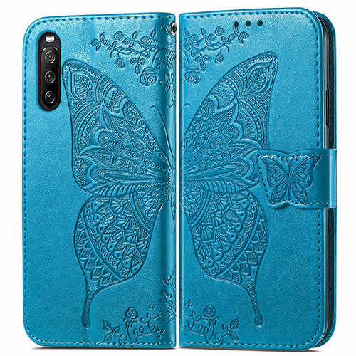 Leather Case Stands Butterfly Flip Cover Holder for Sony Xperia 10 III Blue