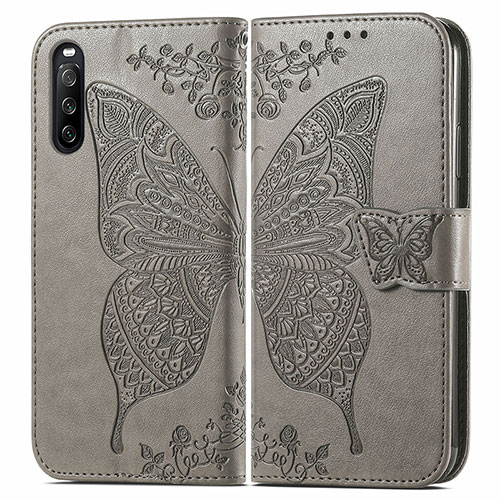 Leather Case Stands Butterfly Flip Cover Holder for Sony Xperia 10 III Lite Gray