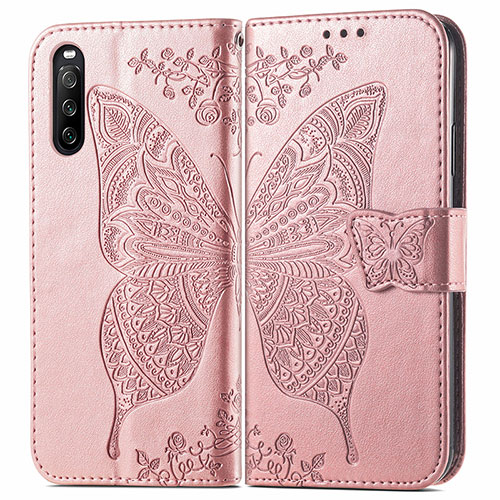 Leather Case Stands Butterfly Flip Cover Holder for Sony Xperia 10 III Lite Pink