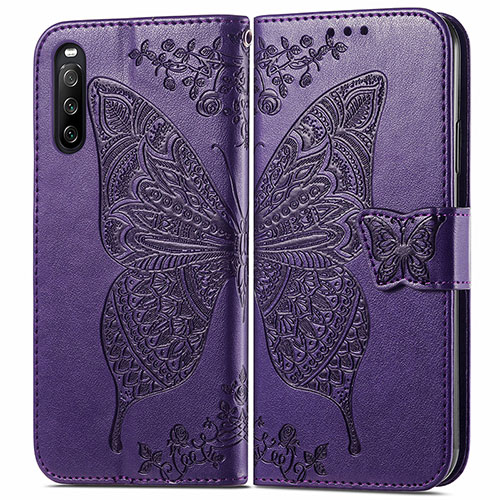 Leather Case Stands Butterfly Flip Cover Holder for Sony Xperia 10 III Lite Purple