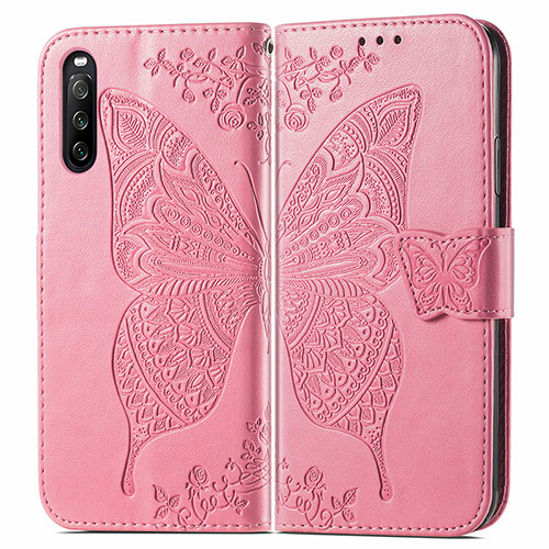 Leather Case Stands Butterfly Flip Cover Holder for Sony Xperia 10 III SO-52B Hot Pink