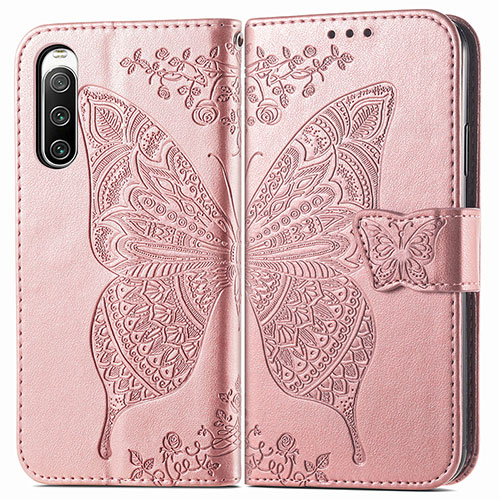 Leather Case Stands Butterfly Flip Cover Holder for Sony Xperia 10 IV SO-52C Pink