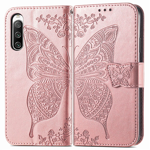 Leather Case Stands Butterfly Flip Cover Holder for Sony Xperia 10 IV SOG07 Pink