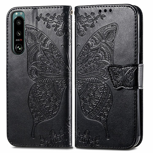 Leather Case Stands Butterfly Flip Cover Holder for Sony Xperia 5 III Black