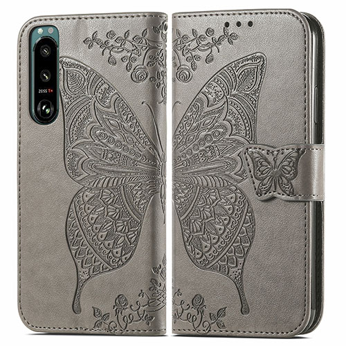 Leather Case Stands Butterfly Flip Cover Holder for Sony Xperia 5 IV Gray