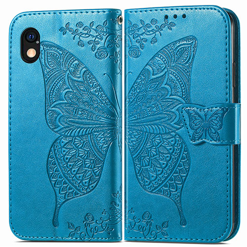 Leather Case Stands Butterfly Flip Cover Holder for Sony Xperia Ace III SO-53C Blue