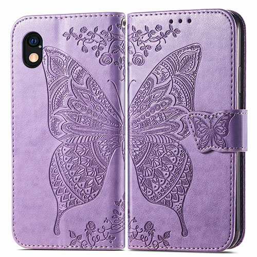 Leather Case Stands Butterfly Flip Cover Holder for Sony Xperia Ace III SO-53C Clove Purple