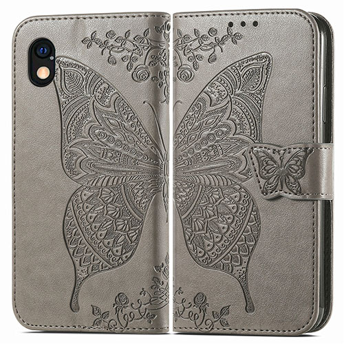Leather Case Stands Butterfly Flip Cover Holder for Sony Xperia Ace III SO-53C Gray