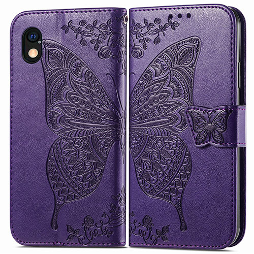 Leather Case Stands Butterfly Flip Cover Holder for Sony Xperia Ace III SO-53C Purple