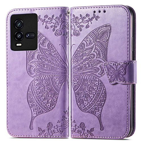 Leather Case Stands Butterfly Flip Cover Holder for Vivo iQOO 9T 5G Clove Purple