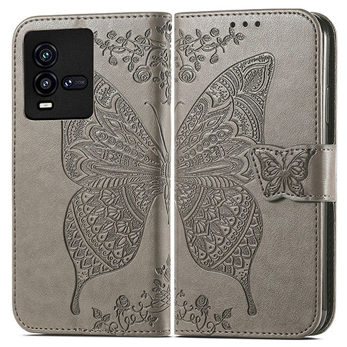 Leather Case Stands Butterfly Flip Cover Holder for Vivo iQOO 9T 5G Gray