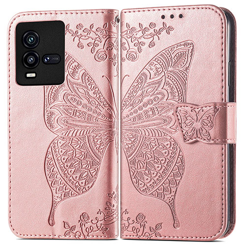 Leather Case Stands Butterfly Flip Cover Holder for Vivo iQOO 9T 5G Pink