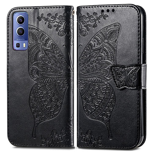 Leather Case Stands Butterfly Flip Cover Holder for Vivo iQOO Z3 5G Black