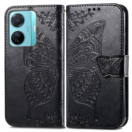 Leather Case Stands Butterfly Flip Cover Holder for Vivo iQOO Z6 Pro 5G Black