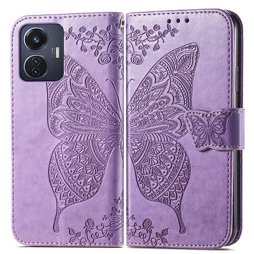 Leather Case Stands Butterfly Flip Cover Holder for Vivo T1 4G Clove Purple