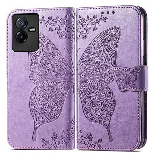 Leather Case Stands Butterfly Flip Cover Holder for Vivo T2x 5G Clove Purple