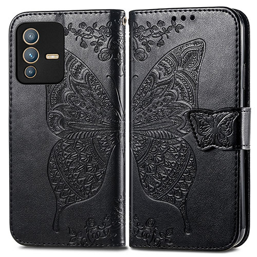 Leather Case Stands Butterfly Flip Cover Holder for Vivo V23 5G Black