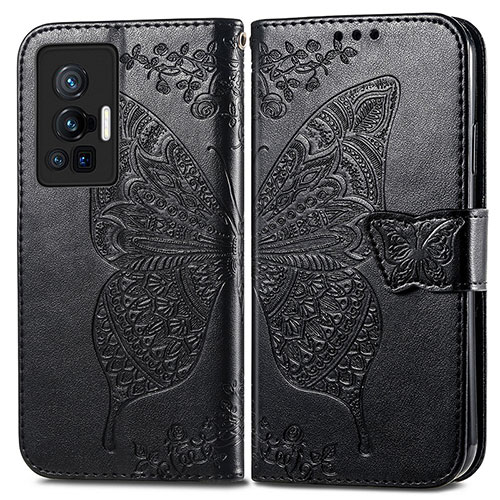 Leather Case Stands Butterfly Flip Cover Holder for Vivo X70 Pro 5G Black