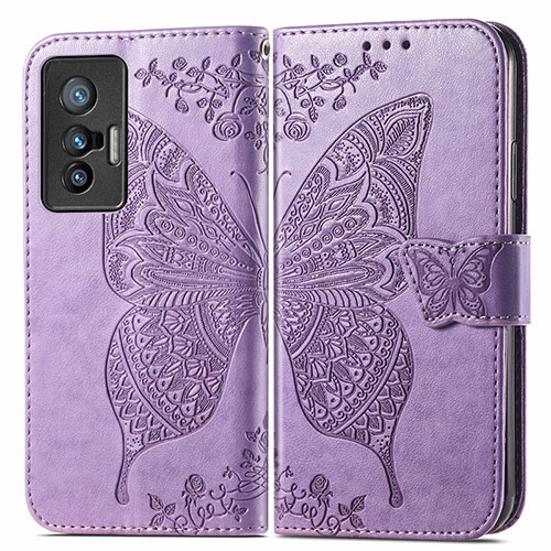 Leather Case Stands Butterfly Flip Cover Holder for Vivo X70t Clove Purple