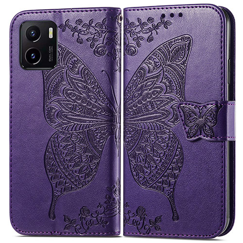 Leather Case Stands Butterfly Flip Cover Holder for Vivo Y01 Purple