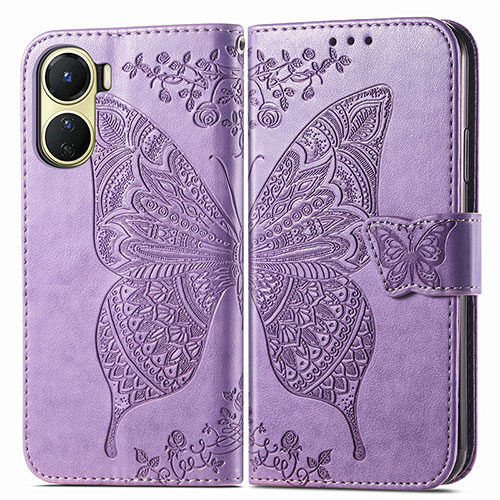 Leather Case Stands Butterfly Flip Cover Holder for Vivo Y02S Clove Purple