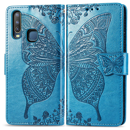 Leather Case Stands Butterfly Flip Cover Holder for Vivo Y12 Blue