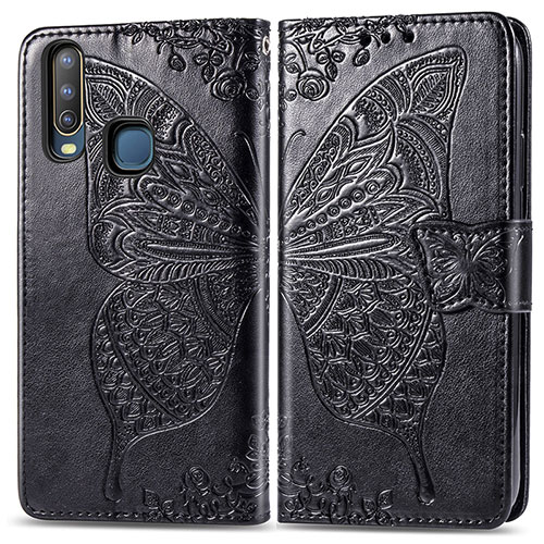 Leather Case Stands Butterfly Flip Cover Holder for Vivo Y15 Black