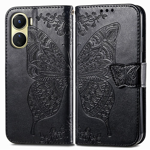 Leather Case Stands Butterfly Flip Cover Holder for Vivo Y16 Black