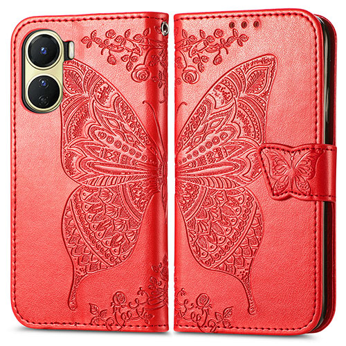 Leather Case Stands Butterfly Flip Cover Holder for Vivo Y16 Red