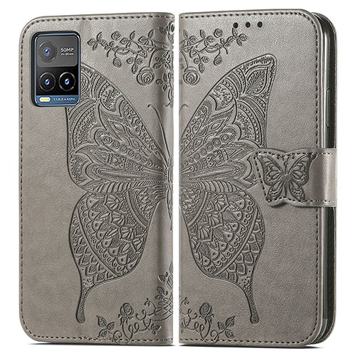 Leather Case Stands Butterfly Flip Cover Holder for Vivo Y21e Gray