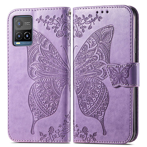 Leather Case Stands Butterfly Flip Cover Holder for Vivo Y21t Clove Purple