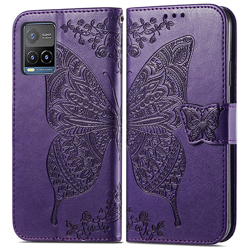 Leather Case Stands Butterfly Flip Cover Holder for Vivo Y21t Purple