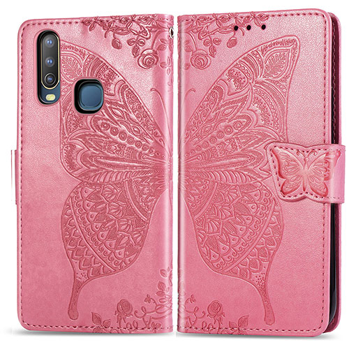 Leather Case Stands Butterfly Flip Cover Holder for Vivo Y3 Hot Pink