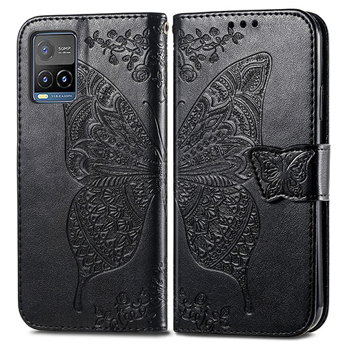 Leather Case Stands Butterfly Flip Cover Holder for Vivo Y33T Black