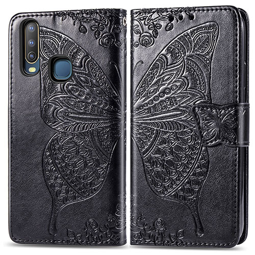 Leather Case Stands Butterfly Flip Cover Holder for Vivo Y3s Black