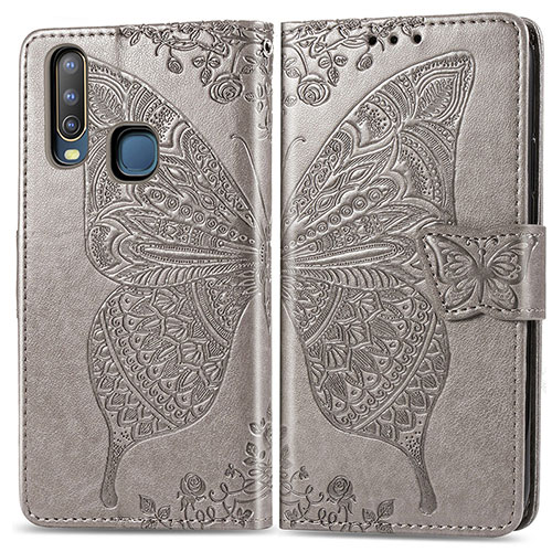 Leather Case Stands Butterfly Flip Cover Holder for Vivo Y3s Gray