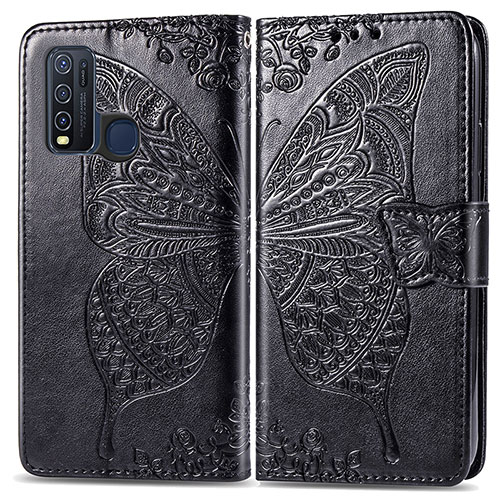 Leather Case Stands Butterfly Flip Cover Holder for Vivo Y50 Black