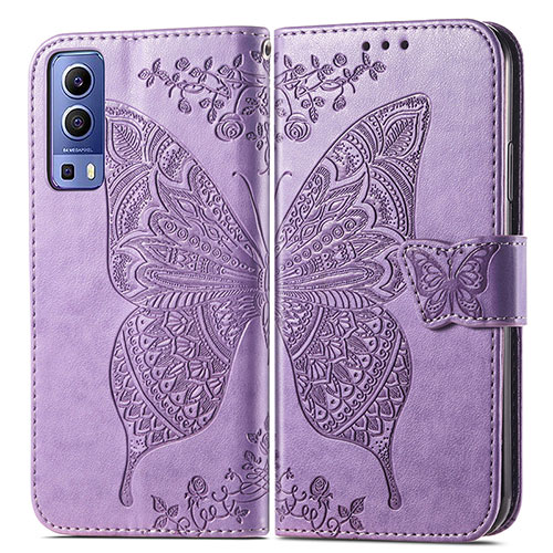 Leather Case Stands Butterfly Flip Cover Holder for Vivo Y52 5G Clove Purple