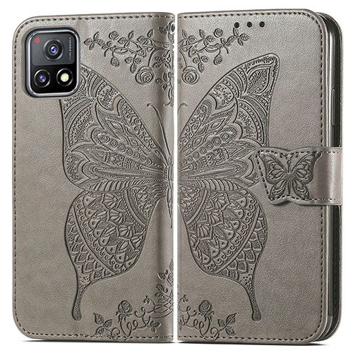 Leather Case Stands Butterfly Flip Cover Holder for Vivo Y54s 5G Gray