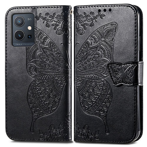 Leather Case Stands Butterfly Flip Cover Holder for Vivo Y55 5G Black