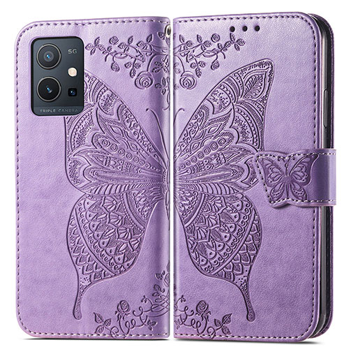 Leather Case Stands Butterfly Flip Cover Holder for Vivo Y55 5G Clove Purple