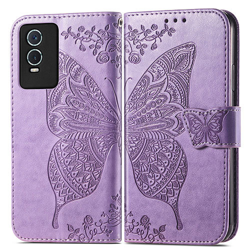 Leather Case Stands Butterfly Flip Cover Holder for Vivo Y74s 5G Clove Purple