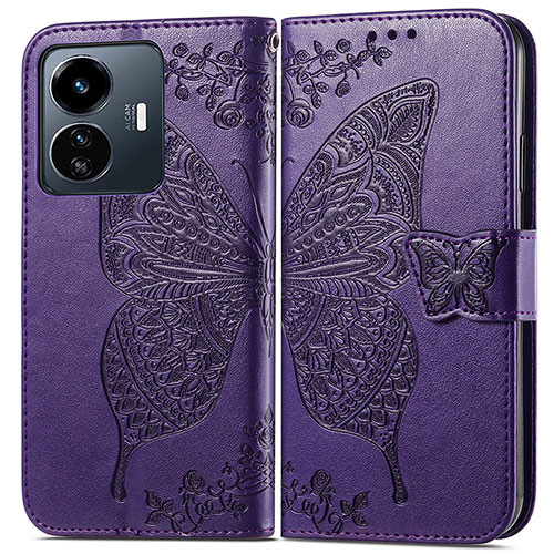 Leather Case Stands Butterfly Flip Cover Holder for Vivo Y77e t1 Purple