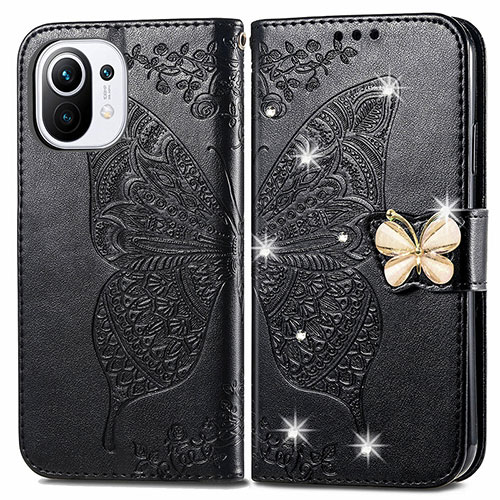 Leather Case Stands Butterfly Flip Cover Holder for Xiaomi Mi 11 Lite 5G Black